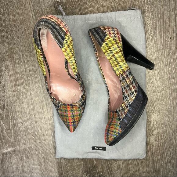 *Sale* Miu Miu Checkered Tweed Pumps Size 37 - Picture 1 of 6